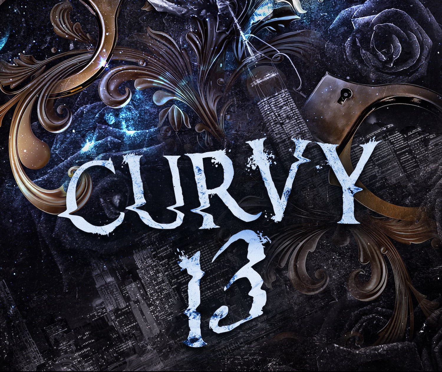 Decorative text 'CURVY 13' with ornate designs on a dark background